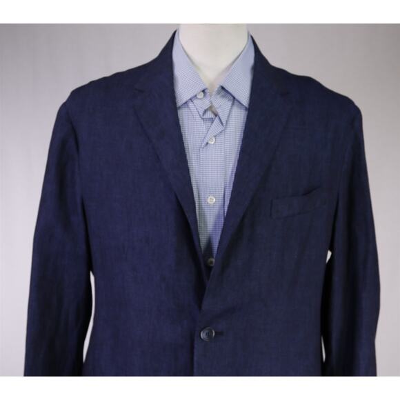 Capritouch Tailor Made Navy Blue Iridescent Linen Unstructured Blazer Jacket 42R - Picture 3 of 10